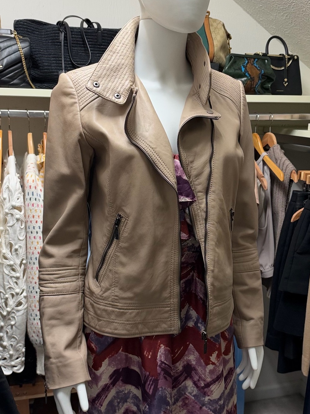 Bernardo Light Brown Leather Moto Jacket Size Small